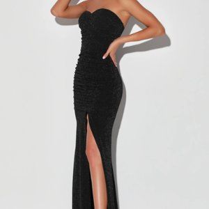 New Lulus When Magic Happens Black Glitter Ruched Strapless Maxi Dress Large